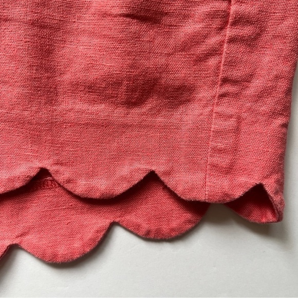 J. Crew Factory  4” Linen-Cotton Scalloped Hem Shorts in Coral Pink Beachy Sz 14 - Picture 10 of 13